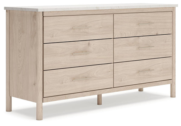 Cadmori Queen Upholstered Panel Bed, Dresser & Nightstand Two-tone