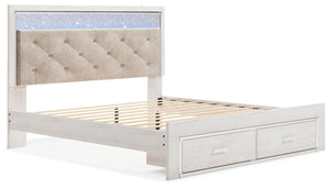 Altyra King Upholstered Panel Storage Bed, Dresser, Mirror & Nightstand White