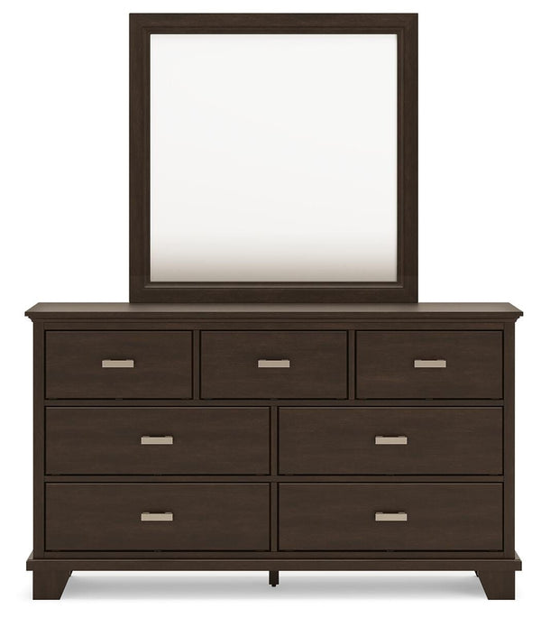 Covetown Full Panel Bed, Dresser & Mirror Dark Brown