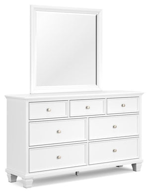 Fortman King Panel Bed, Dresser, Mirror & Nightstand White