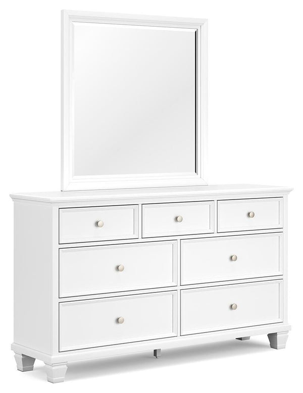 Fortman King Panel Bed, Dresser, Mirror & Nightstand White