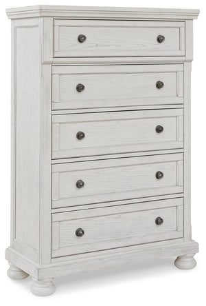 Robbinsdale Queen Panel Storage Bed, Dresser, Mirror & Chest Antique White