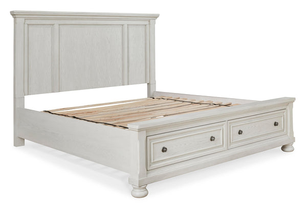Robbinsdale Queen Storage Bed, Dresser, Mirror & Nightstand Antique White