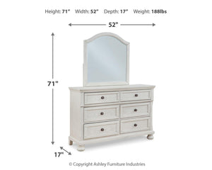 Robbinsdale Full Storage Sleigh Bed, Dresser, Mirror, Chest & Nightstand Antique White