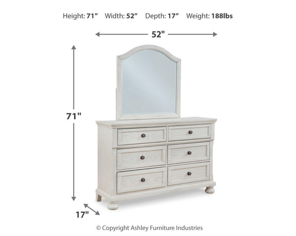 Robbinsdale Full Storage Sleigh Bed, Dresser, Mirror, Chest & Nightstand Antique White