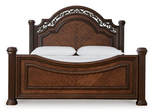 Lavinton Queen Poster Bed, Dresser, Mirror & Nightstand Brown