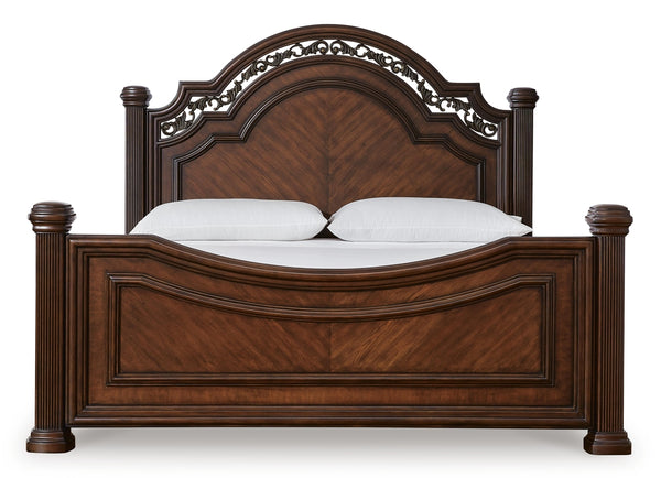 Lavinton Queen Poster Bed, Dresser, Mirror & Nightstand Brown