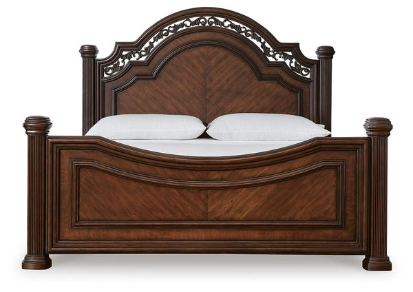 Lavinton King Poster Bed, Dresser, Mirror & Nightstand Brown