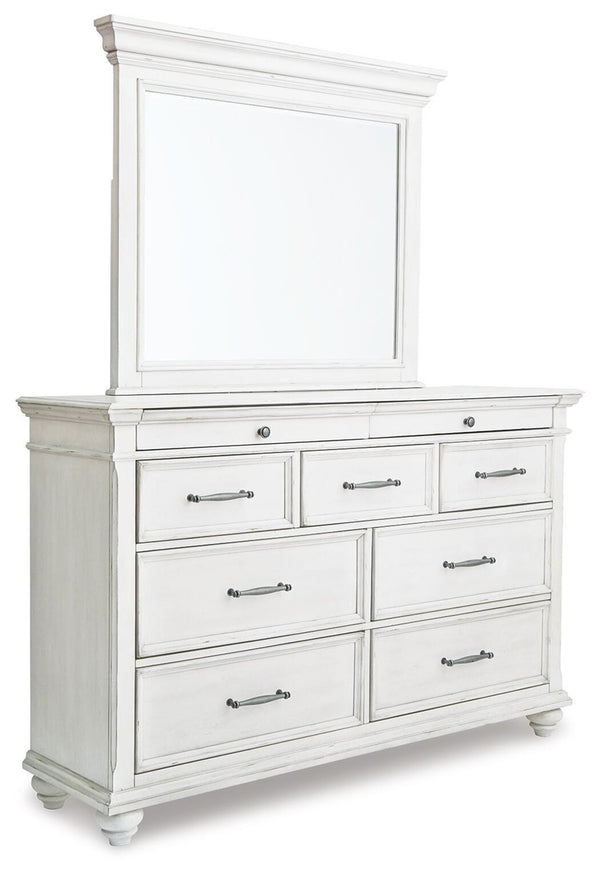 Kanwyn King Panel Bed, Dresser & Mirror Whitewash