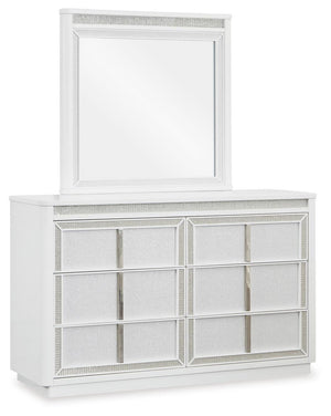 Chalanna Queen Upholstered Storage Bed, Dresser & Mirror White
