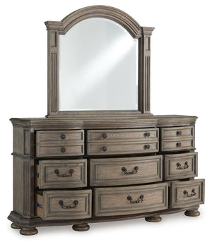 Ardenfield Queen Upholstered Sleigh Bed, Dresser & Mirror