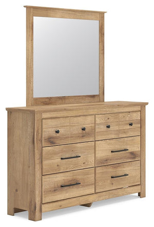 Makidern Queen Panel Bed with Storage, Dresser & Mirror