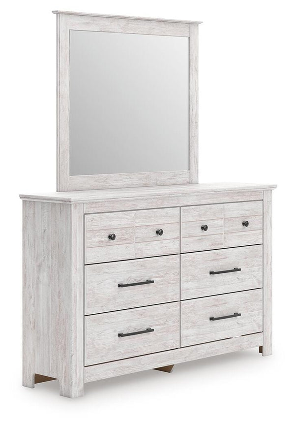 Makidern Queen Panel Bed with Storage, Dresser & Mirror Whitewash