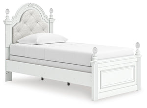 Kozlani Twin Upholstered Panel Bed, Dresser & Mirror