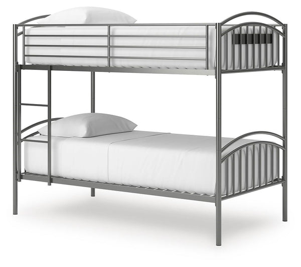 Lanceburg Twin over Twin Bunk Bed & 2 Mattresses Gray