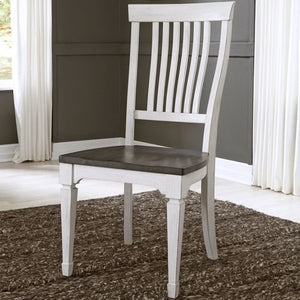 Liberty Allyson Park Wire Brushed White Round Dining Table with Charcoal Top & 4 Slat Back Side Chairs