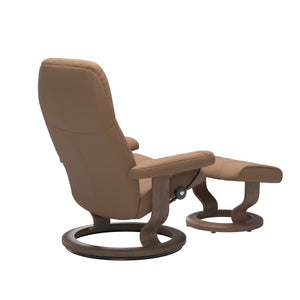 Stressless Consul Classic Base Chair & Ottoman in Batick Latte/Walnut Small