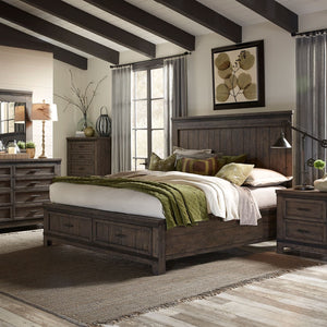 Liberty Furniture Thornwood Hills Rock Beaten Brown With Saw Cuts Queen Planked Panel Headboard