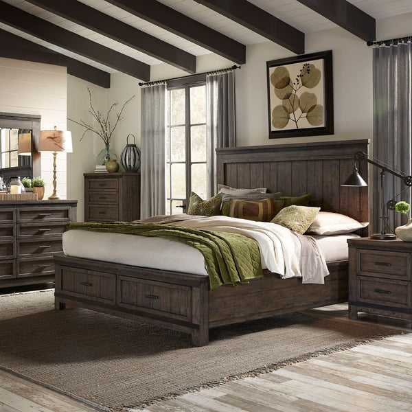Liberty Furniture Thornwood Hills Rock Beaten Brown With Saw Cuts Queen Planked Panel Headboard