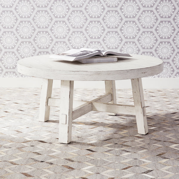 Liberty Furniture Modern Farmhouse Flea Market White Splay Leg Round Cocktail