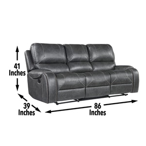 Steve Silver Keily Manual Reclining Sofa With Drop-Down Console In Dove Grey With Antiqued Brass Nailhead Trim