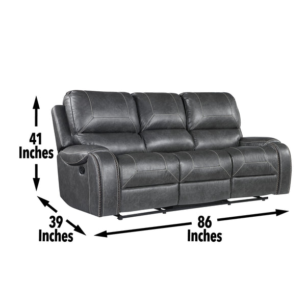 Steve Silver Keily Manual Reclining Sofa With Drop-Down Console In Dove Grey With Antiqued Brass Nailhead Trim