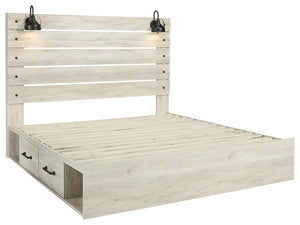 Cambeck King Panel Bed with 4-Drawers of Storage & USB Whitewash