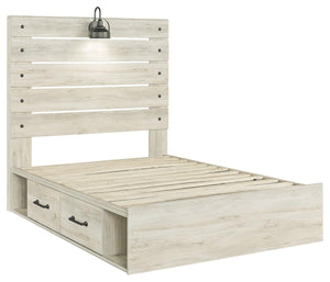 Cambeck Full Panel Bed with 4-Drawers of Storage & USB Whitewash