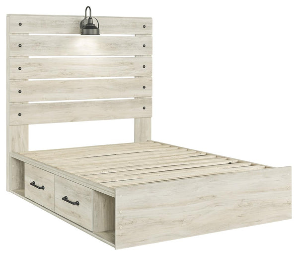 Cambeck Full Panel Bed with 4-Drawers of Storage & USB Whitewash