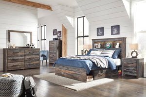 Drystan Full Bookcase Bed with 2-Drawers of Storage Multi
