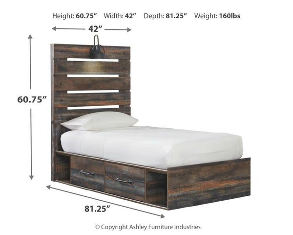 Drystan Twin Panel Bed with 2-Drawer of Storage & USB Multi