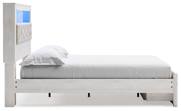 Altyra Queen Upholstered Bookcase 2-Drawer Bed White