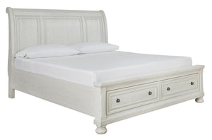 Robbinsdale Queen Sleigh Bed with 2-Drawers of Storage Antique White