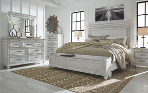 Kanwyn California King Panel Bed with Storage Bench Whitewash