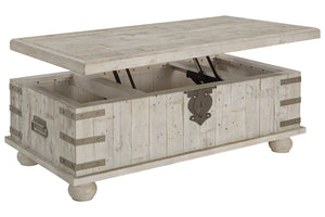Carynhurst Pastoral Charm Coffee Table with Lift Top White Wash Gray