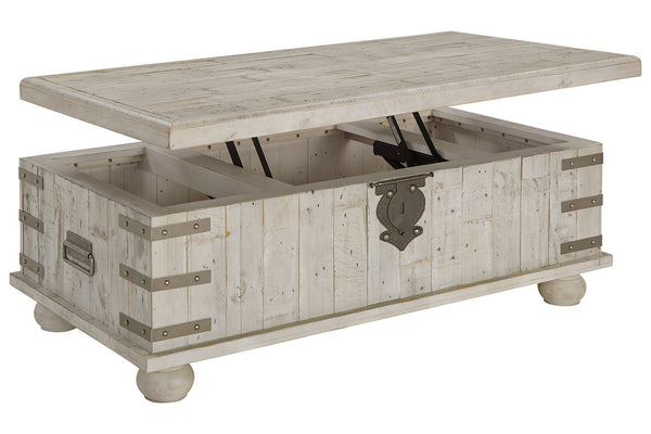 Carynhurst Pastoral Charm Coffee Table with Lift Top White Wash Gray