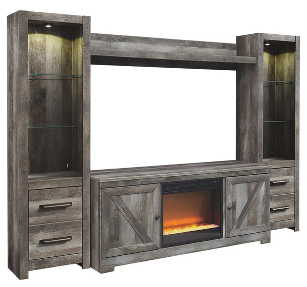 Wynnlow Urban Foundry 4-Piece Entertainment Center with Electric Fireplace Gray
