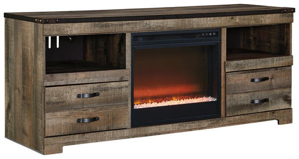 Trinell Urban Foundry 63-Inch TV Stand with Electric Fireplace Brown