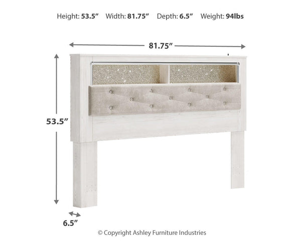 Altyra King Upholstered Panel Bookcase Button Tufted Headboard White