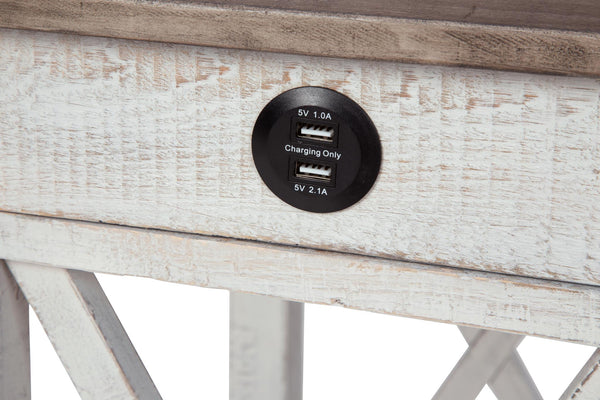 Adalane 1-Drawer Accent Table with USB White/Gray