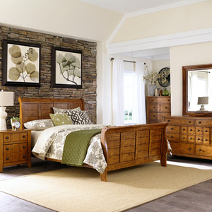 Liberty Furniture Complete King Bedroom Set Sleigh Bed, Dresser, Mirror, Chest & Nightstand Grandpas Cabin