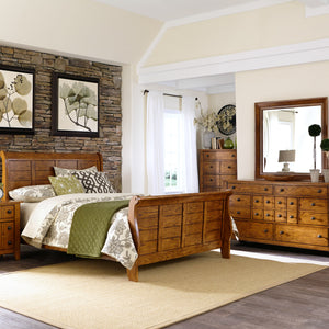 Liberty Furniture Complete Queen Bedroom Set Sleigh Bed, Dresser, Mirror & Nightstand Grandpas Cabin