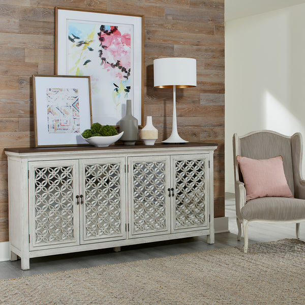 Liberty Furniture Westridge Antique White/Wire Brushed Gray 4-Door Accent Cabinet