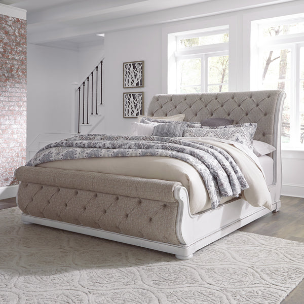 Liberty Furniture Magnolia Manor Antique White California King Upholstered Sleigh Bed