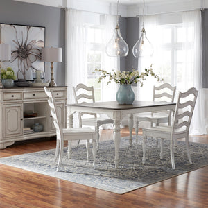 Liberty Furniture 5-Piece Antique White Weathered Bark Leg Dining Table Set with Ladder Back Side Chairs Magnolia Manor