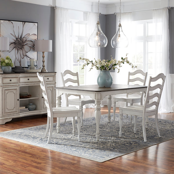 Liberty Furniture 5-Piece Antique White Weathered Bark Leg Dining Table Set with Ladder Back Side Chairs Magnolia Manor