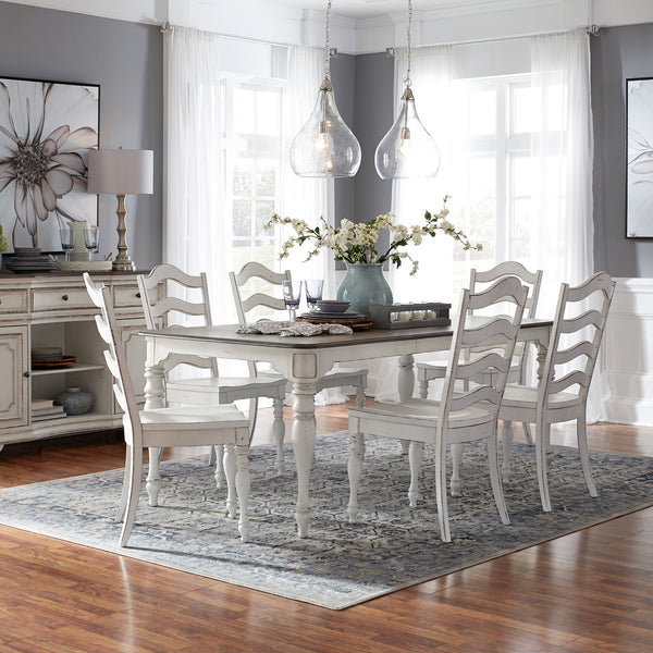 Liberty Furniture 7-Piece Antique White Weathered Bark Leg Dining Table Set Magnolia Manor