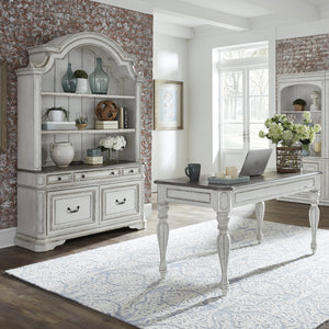 Liberty Furniture Magnolia Manor 3-Piece Antique White/Weathered Bark Desk & Hutch Set