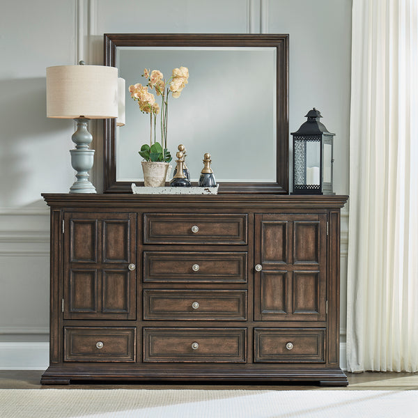 Liberty Furniture Distressed Brownstone Dresser & Mirror Set Big Valley