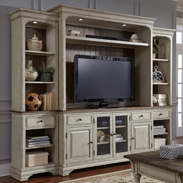Liberty Furniture Morgan Creek Antique White Entertainment Center with Piers